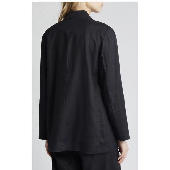 Eileen Fisher Notched Lapel Longline Organic Linen Open Blazer - Size 1X- Black - Picture 2 of 13